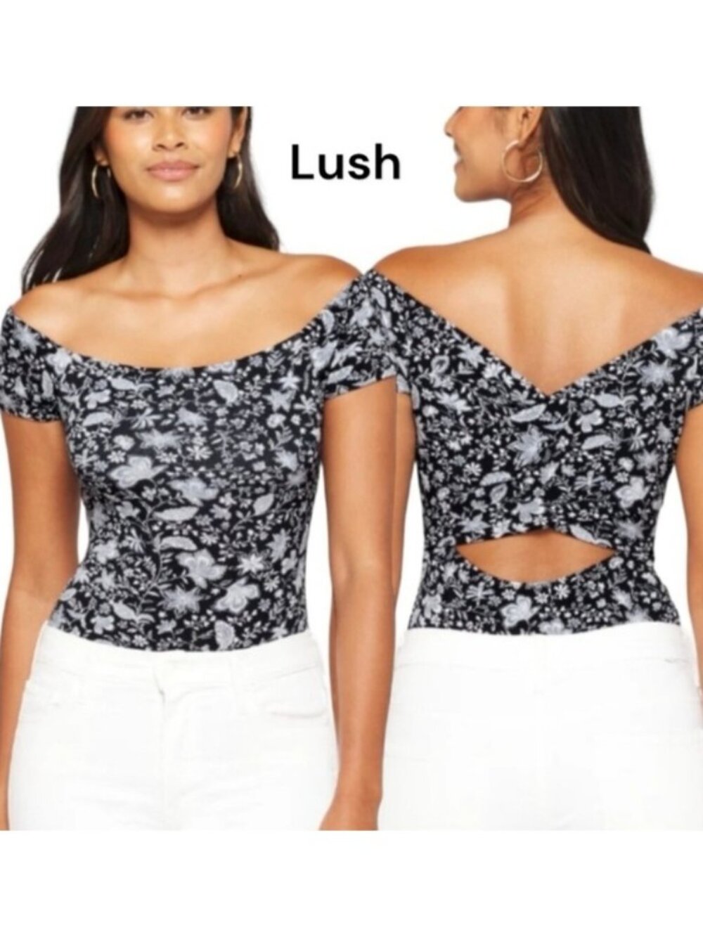Lush Bodysuit Floral Print Cutout Back XL New Women's Stretch Comfort Spring